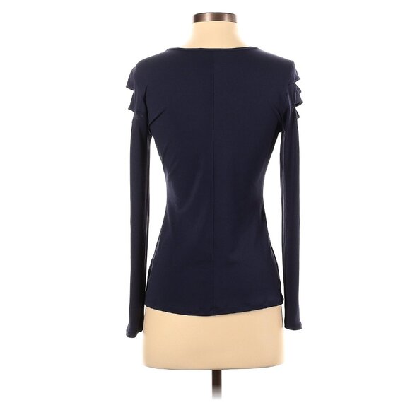 Venus Navy Blue Cutout Stretch Knit Long Sleeve Top Shirt Blouse Size Small Sexy - Picture 2 of 5